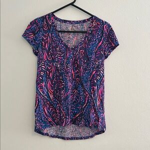 Lilly Pulitzer Pink and Blue Patterned Short Sleeve Top